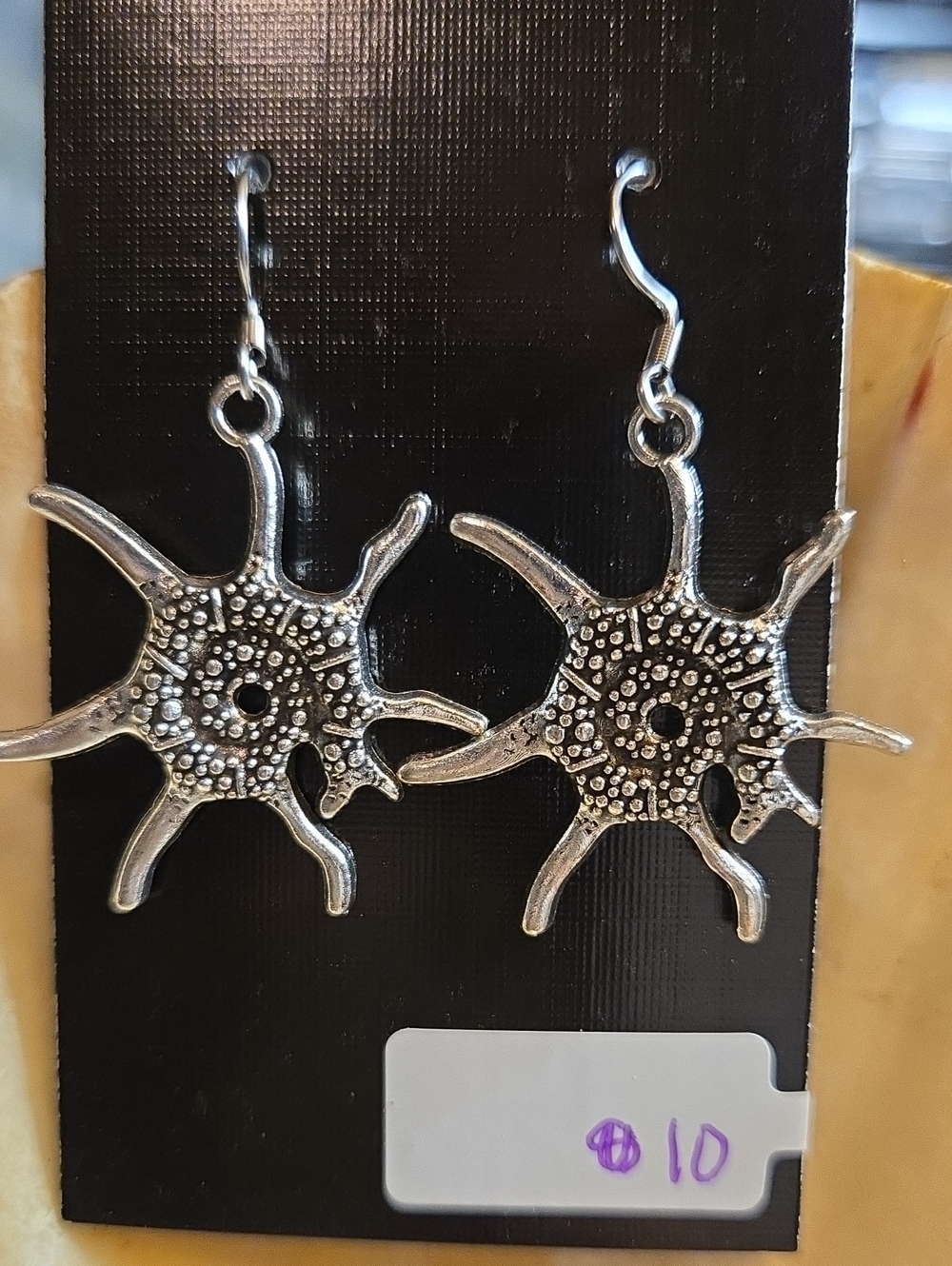 Silver Sunburst Starfish Drop Earrings - Women Jewelry